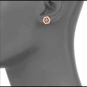 NWT Tory Burch Hex Logo Rose Gold Earrings